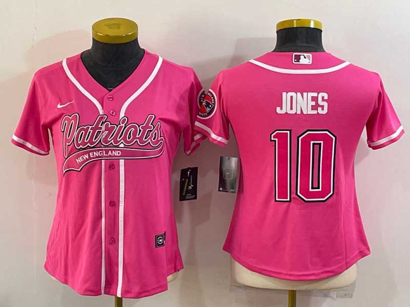 Womens New England Patriots #10 Mac Jones Pink With Patch Cool Base Stitched Baseball Jersey->women nfl jersey->Women Jersey